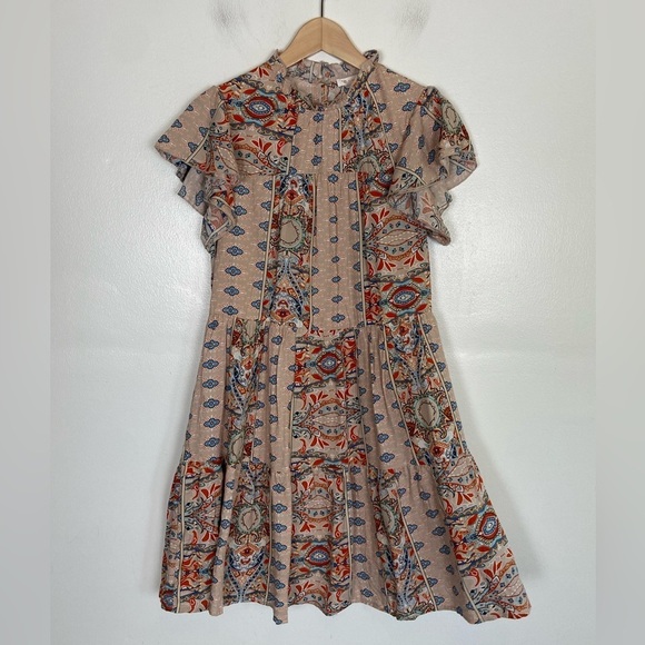 Kirundo Women's Floral Mini Dress Size Small Tiered Flutter Sleeve Side Pockets - Picture 4 of 14